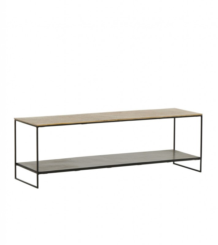 METAL CAFE TABLE WITH SHELF ANTIQUE GOLD BLACK     - CAFE, SIDE TABLES